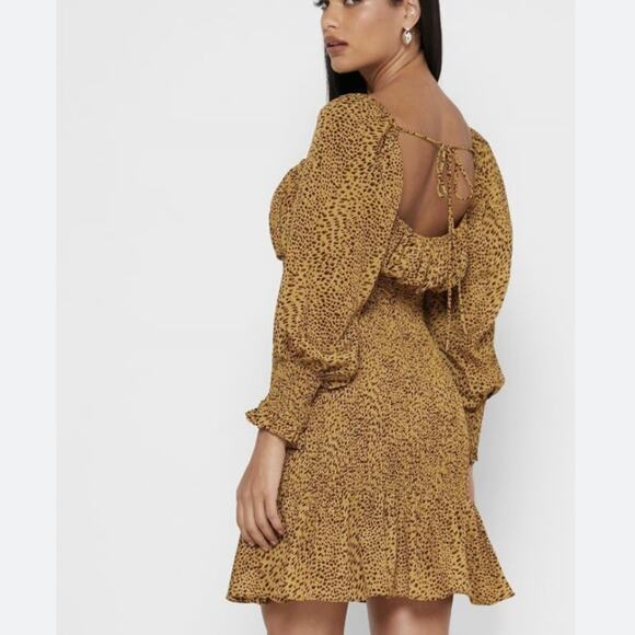 Elliatt Dress XL Leopard Print Smocked Babydoll Puff Sleeve Ruffle Low Back Mini - Picture 2 of 9